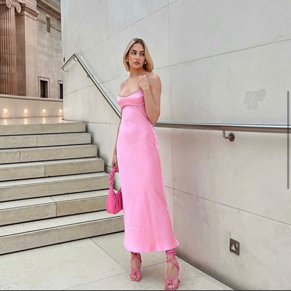 Zara Pink Satin Slip Dress - Picture 3 of 12